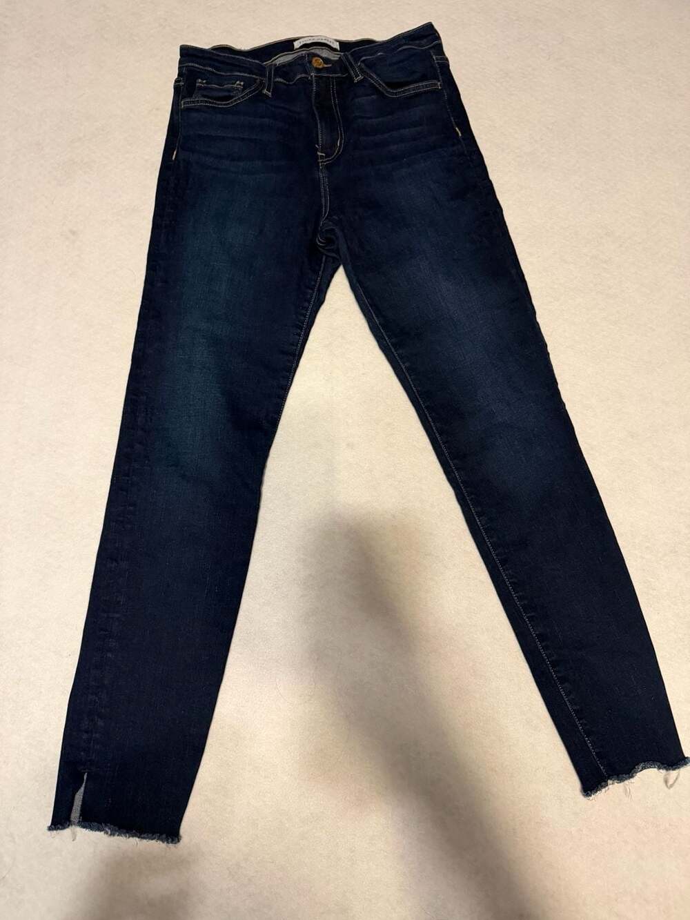 Flying Monkey High Rise Dark Wash Skinny Jeans with Raw Hem and Side Slits
